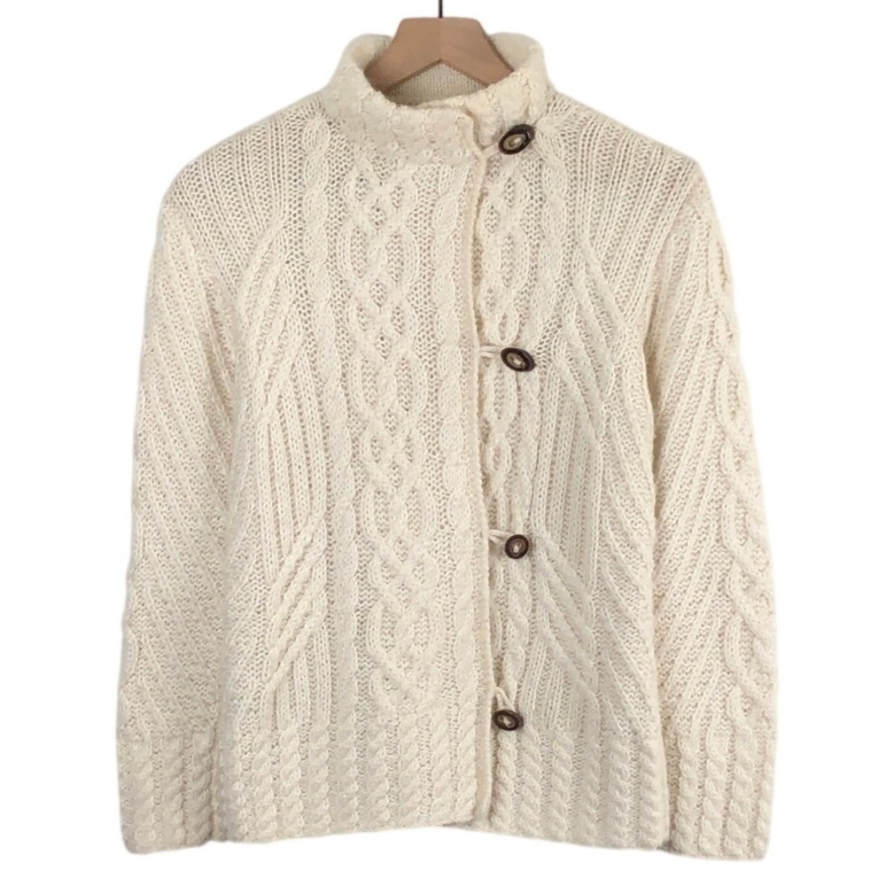 ICELANDIC Design Cable Knit Alpaca Mohair Blend Button Cardigan Sweater S Cream